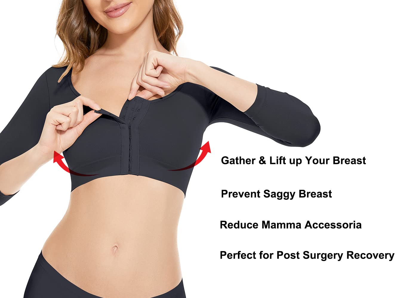 KSKshape Arm Shaper for Women Post Surgery Arm Lipo Compression Sleeves Front Closure Shapewear Bra Posture Corrector Tank Top,Black,M