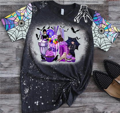 Wednesday Shirt Women Wednesday Addams Shirt Funny Halloween Movie Bleached Tee Tops