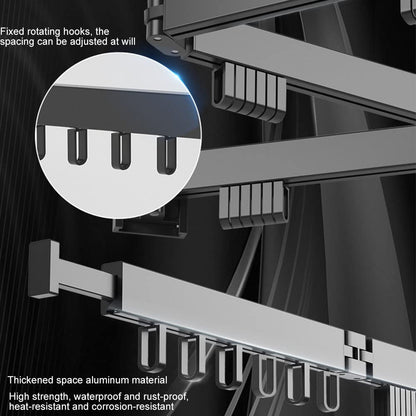 Clothes Drying Rack Wall Mounted, Retractable Garment Rack with Hooks, 360° Rotating Tri-Collapsible Laundry Clothes Drying Rack for Balcony, Laundry, Bathroom （black）