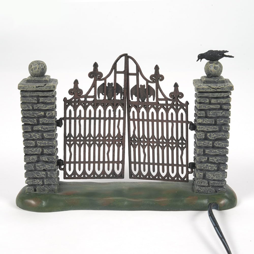 Department 56 Halloween Accessories for Village Collections Mini Spooky Wrought Iron Gate Lit Figurine, 4,53 Inch, Multicolor