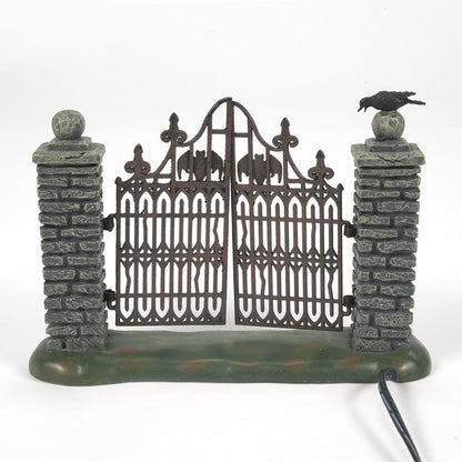 Department 56 Halloween Accessories for Village Collections Mini Spooky Wrought Iron Gate Lit Figurine, 4,53 Inch, Multicolor