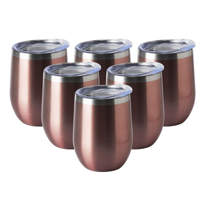 HASLE OUTFITTERS 12oz Wine Tumbler with Lid Stemless Wine Glasses Double Wall Vacuum Travel Mugs stainless steel Coffee Cup for Cold & Hot Drinks Wine Coffee Cocktails Beer 6 Pack Rose Gold