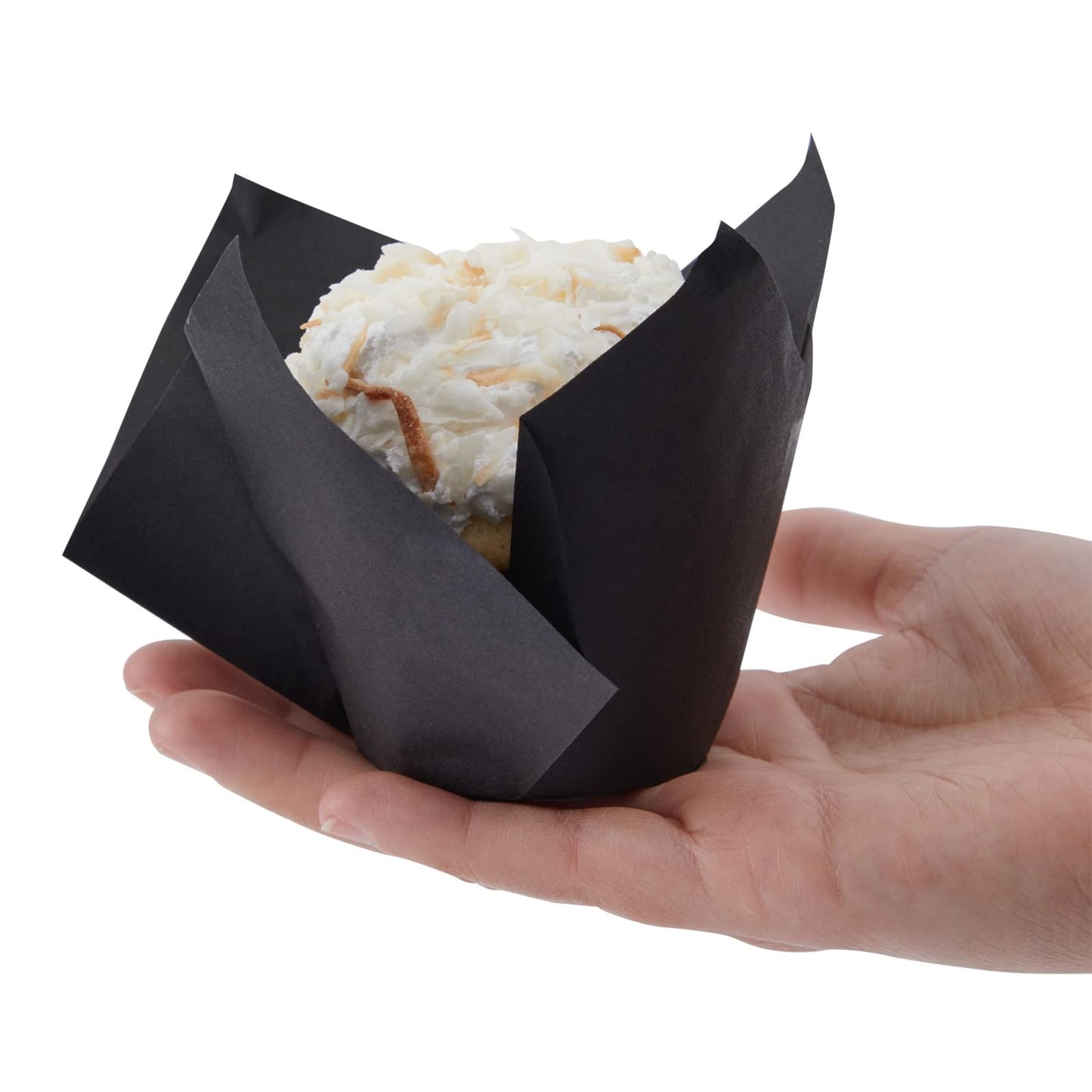 Juvale Cupcake Liners - 2 x 3.5 in, Black, 100 Pack - Tulip Cupcake Liners for Baking & Parties - Greaseproof Paper Wrappers