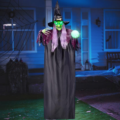 JOYIN 78" Hanging Witch Decor with Magic Ball Halloween Decorations Outdoor, Swing Flying Witch Halloween Porch Decor Party Supplies Sound Activated Light Up Eyes Lawn Yard Garden Door Haunted House