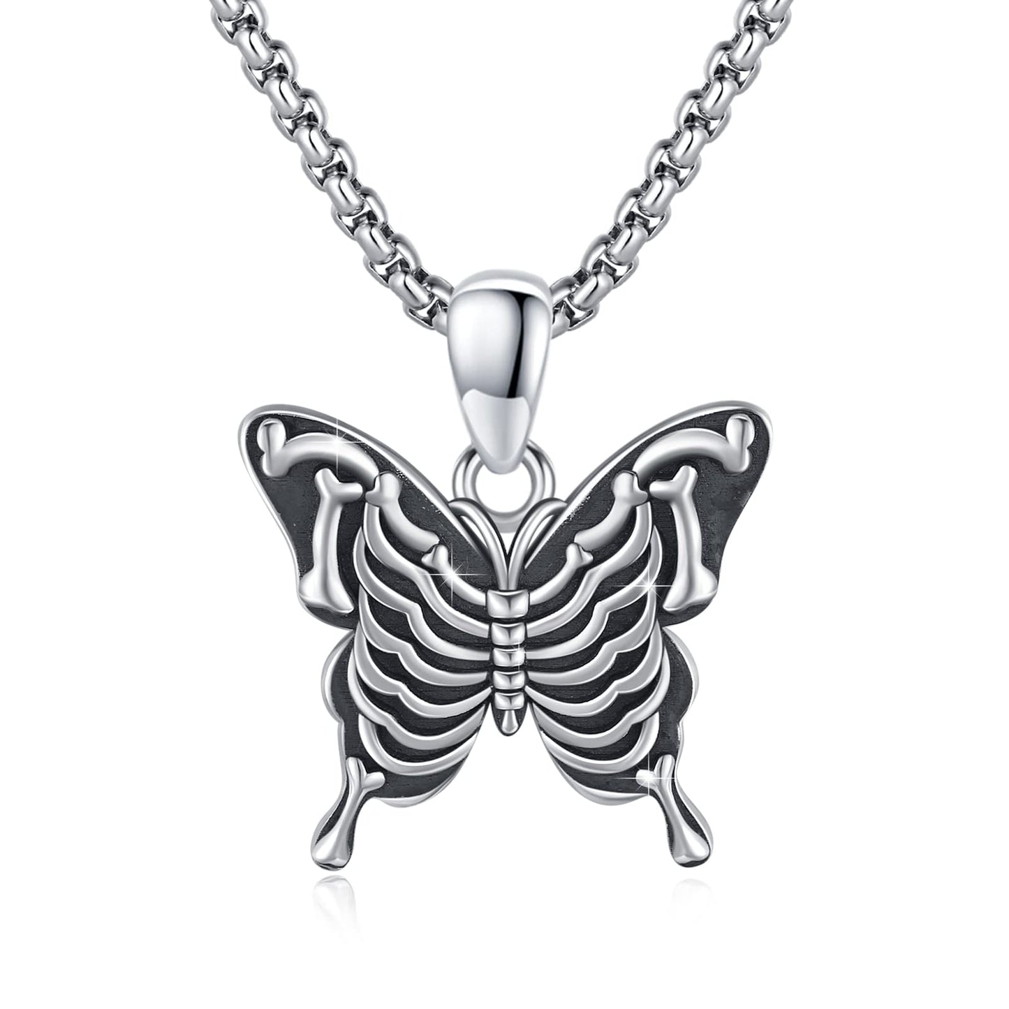 CUOKA MIRACLE Skull Butterfly Necklaces 925 Sterling Silver Gothic Jewelry Butterfly Necklace for Women Skull Butterfly Pendants Necklace Fashion Goth Necklace Halloween Jewelry Gift Hypoallergenic