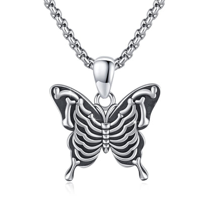 CUOKA MIRACLE Skull Butterfly Necklaces 925 Sterling Silver Gothic Jewelry Butterfly Necklace for Women Skull Butterfly Pendants Necklace Fashion Goth Necklace Halloween Jewelry Gift Hypoallergenic