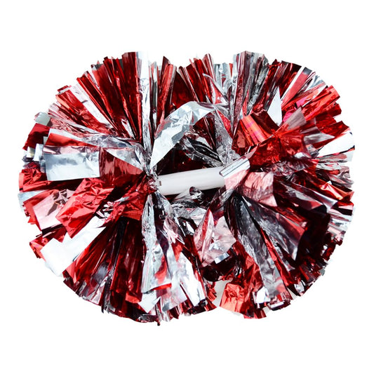 Hooshing 2PCS Pom Poms Cheerleading Red and Silver with Baton Handle for Team Spirit Sports Dance Cheering