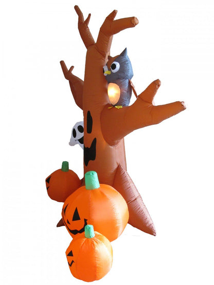 8 Foot Dead Tree with Owl, Ghost and Pumpkins