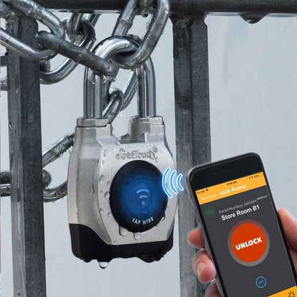 eGeeTouch 4th GEN. Outdoor Smart Padlock, Weatherproof, Rugged Design for Commercial use, Bluetooth + NFC (1 Pack) Satin Silver