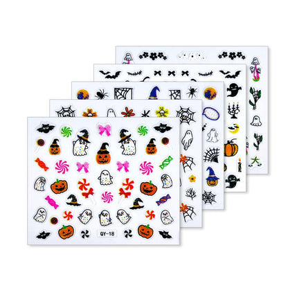 30 Sheet Halloween Nail Art Stickers Decals Cute Ghost Pumpkin Design Spider Web Scary Eyes Acrylic Nails Supplies for Women Manicure Decorations