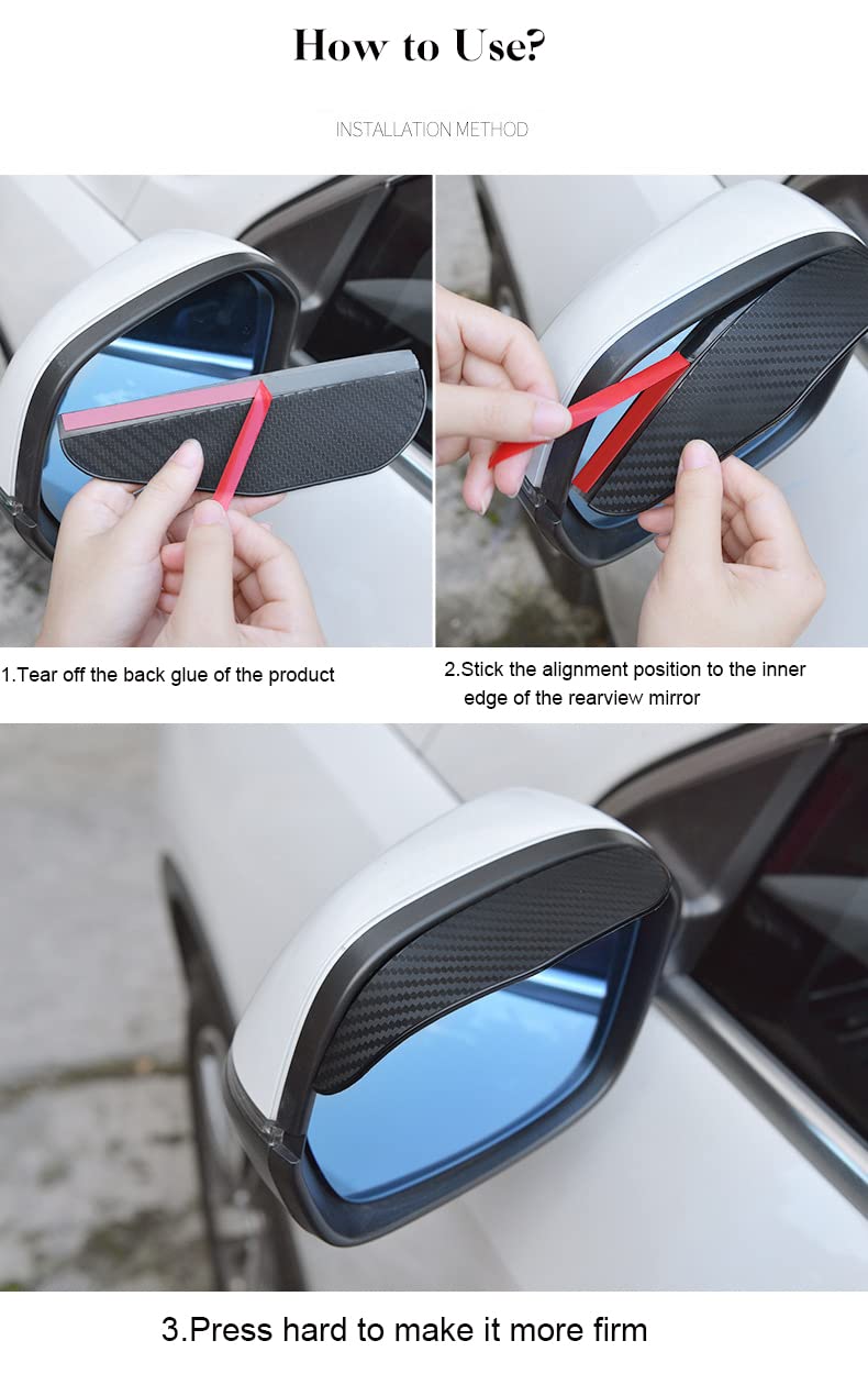 Pincuttee Mirror Rain Visor Eyebrow, Side Mirror Rain Guards, Covers for Car Uniservial Fit 2 Pack