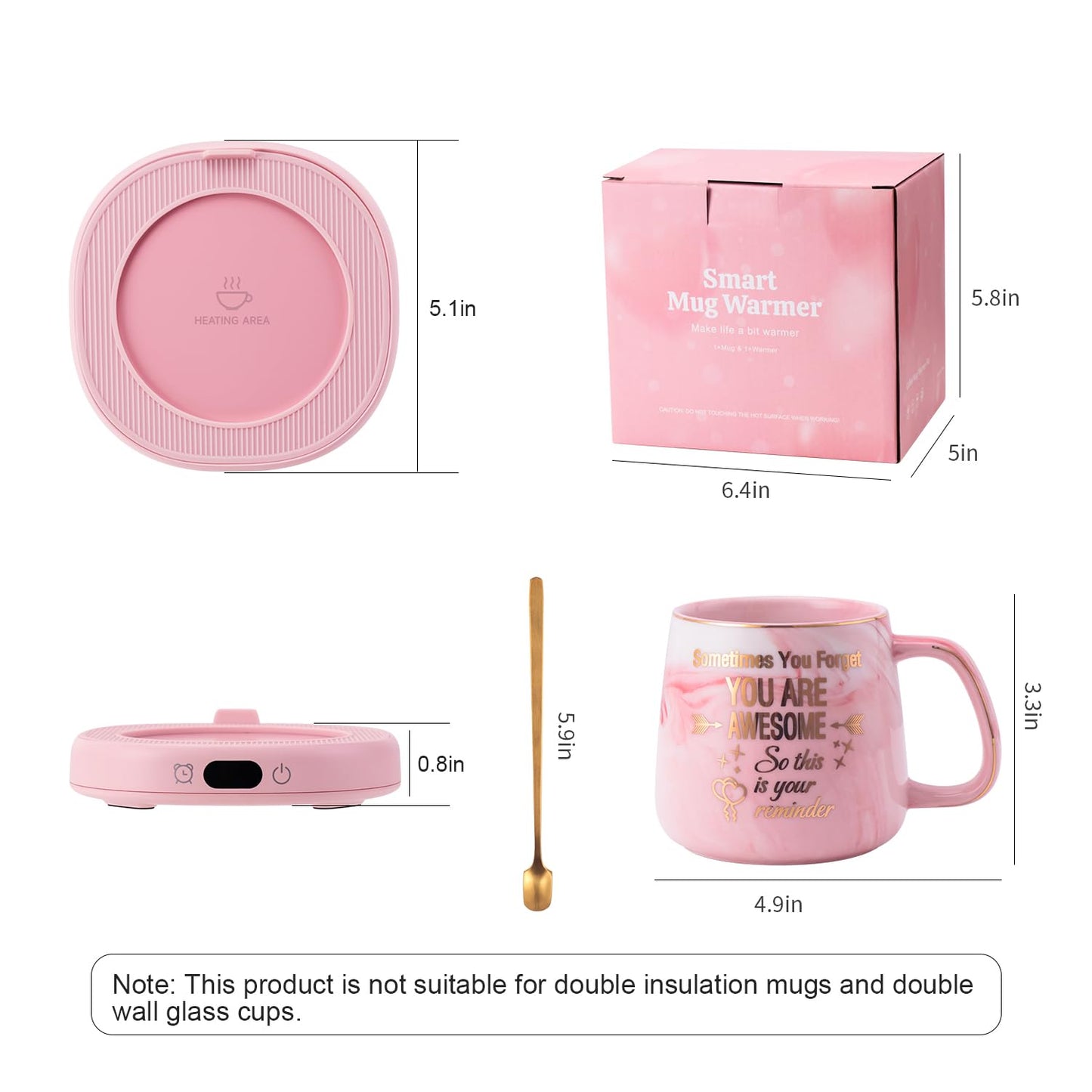 Coffee Mug Warmer & You are Awesome Mug Set, Electric Cup Warmer for Desk Office Home, Beverage Warmer with 3 Temperature Setting, 8-Hours Auto Shut Off, Best Birthday Present Ideas for Women