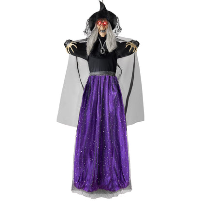 JOYIN 47” Animated Witch Halloween Decorations Outdoor Indoor, Scary Halloween Animatronics Decor, Hanging Ghost Talking Sound Activated Led Lights Eyes Haunted House Yard Garden Lawn