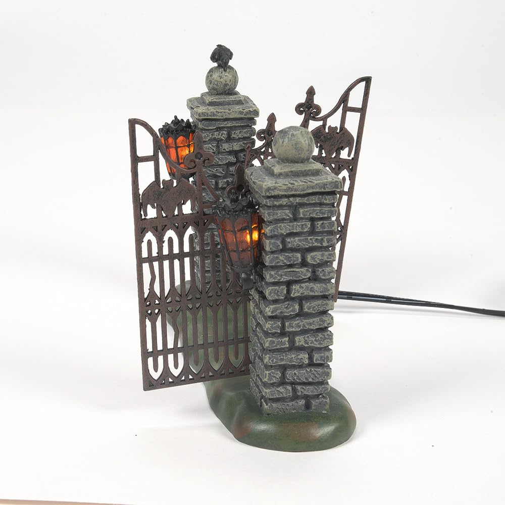 Department 56 Halloween Accessories for Village Collections Mini Spooky Wrought Iron Gate Lit Figurine, 4,53 Inch, Multicolor