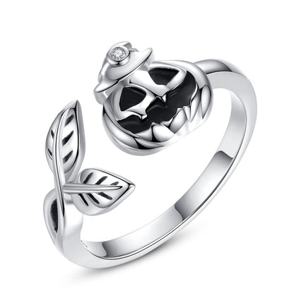 Halloween Pumpkin Jack Adjustable Ring Sterling Silver Halloween Jewelry Skull Wrap Finger Ring for Women