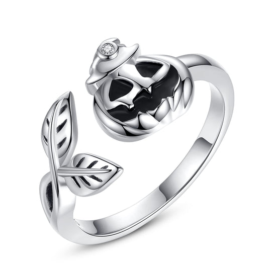 Halloween Pumpkin Jack Adjustable Ring Sterling Silver Halloween Jewelry Skull Wrap Finger Ring for Women