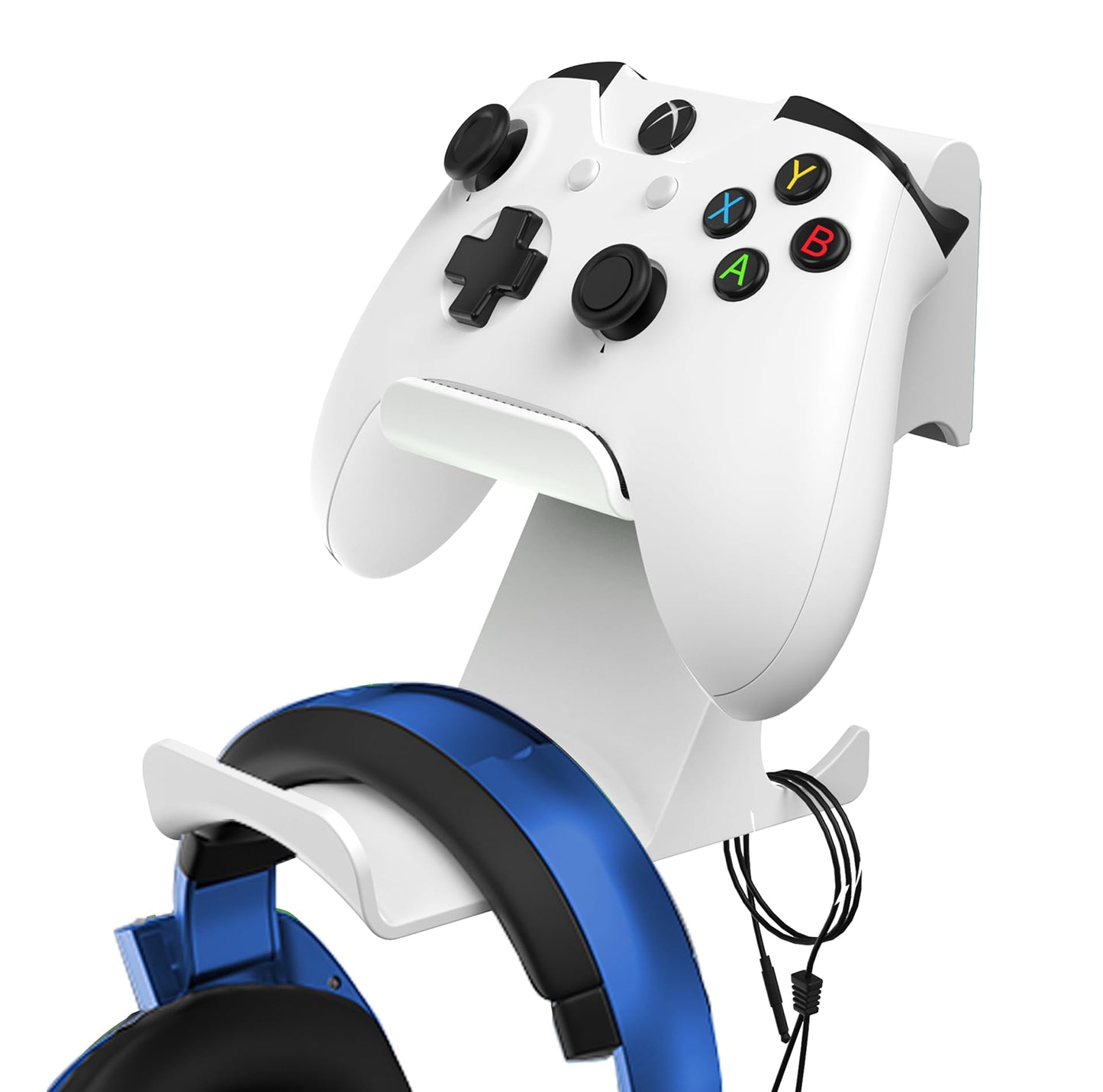 6amLifestyle Controller and Headphone Wall Mount Holder Stand with Cord Hanger for PS5 PS4 Xbox One Switch Pro Gamepad Controller Hook Strong Adhesive/Screws, White