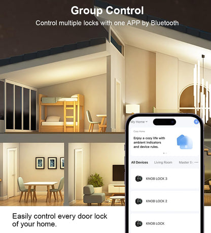 KLLOQUE Fingerprint Door Lock, Smart Fingerprint Door Knob with Lock, Biometric Door Locks with App Control & Key, Keyless Thumbprint Entry Door Locks for Bedroom, Front Door, Home, Apartment-Black
