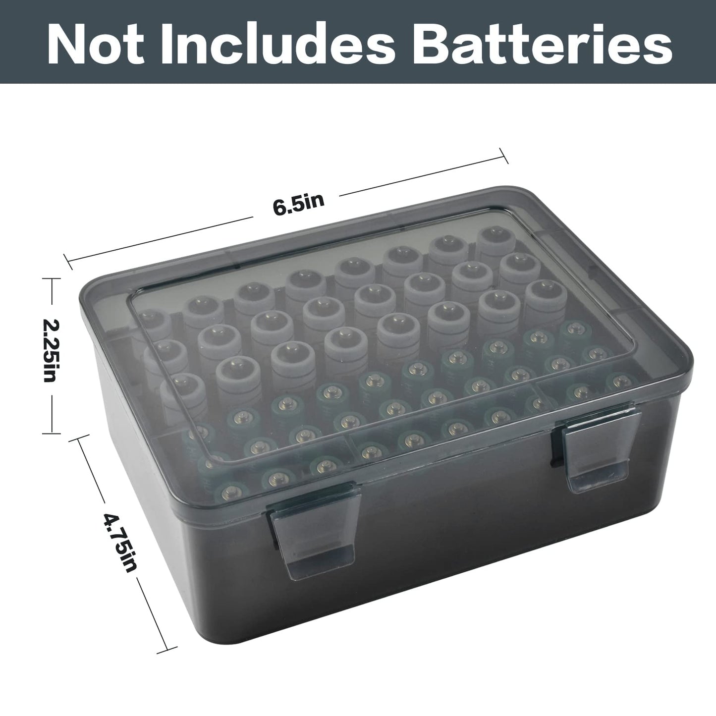 FULLCASE Battery Storage Organizer Holder Holds 54 AA AAA Batteries, Box Cases Garage Container, Home Drawer Organization Dispenser (Case Only) Grey
