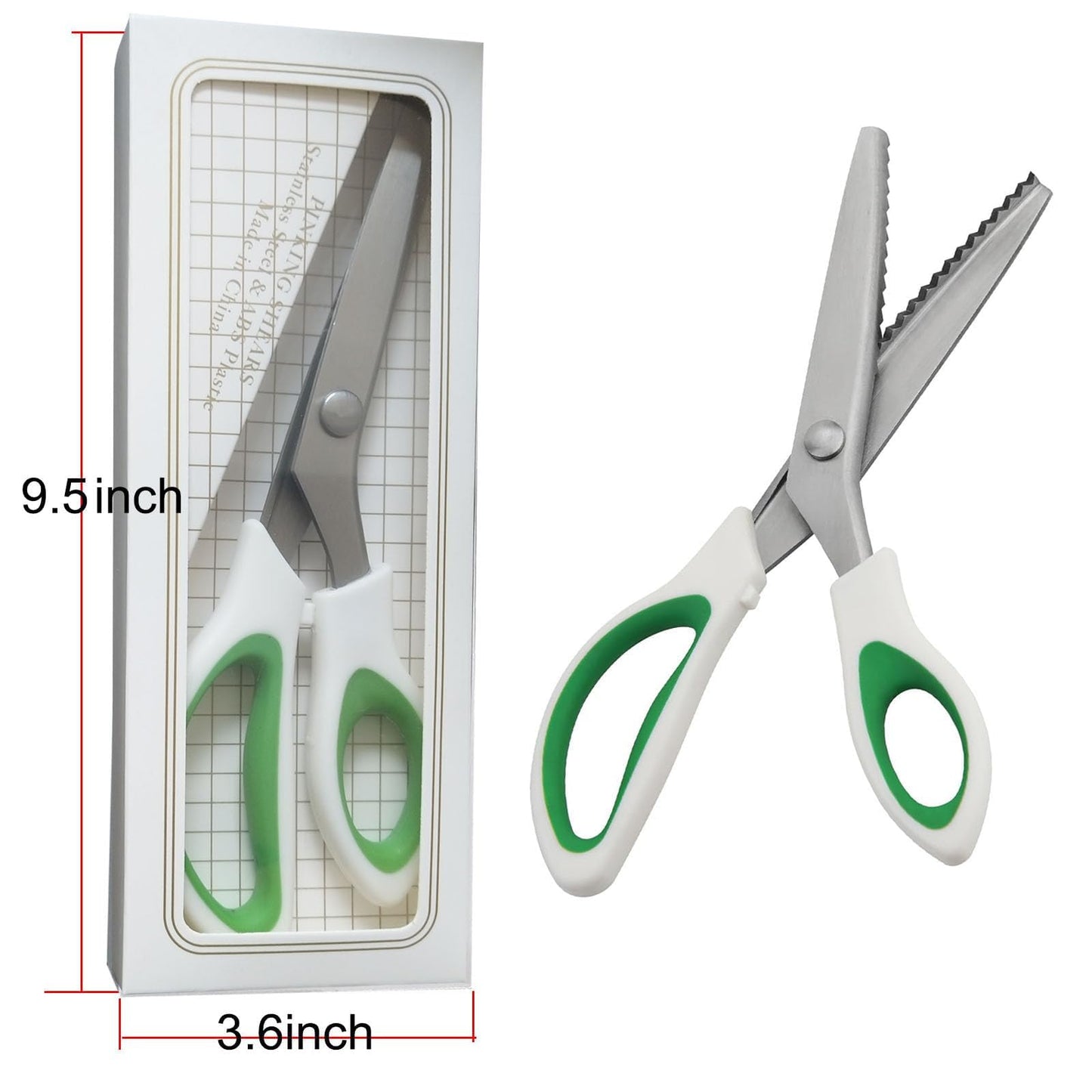 JISTL Green Pinking Shears Comfort Grips Crafts Zig Zag Cut Sewing Scissors,Professional Handheld Dressmaking
