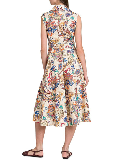 Etro, Tapestry Floral Sleeveless Shirtdress, 40 (4), Stampa Bianco