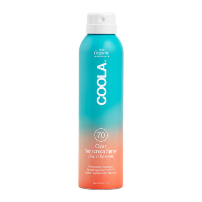COOLA Organic Sunscreen SPF 70 Sunblock Spray, Dermatologist Tested Skin Care for Daily Protection, Vegan and Gluten Free, Peach Blossom, 6 Fl Oz