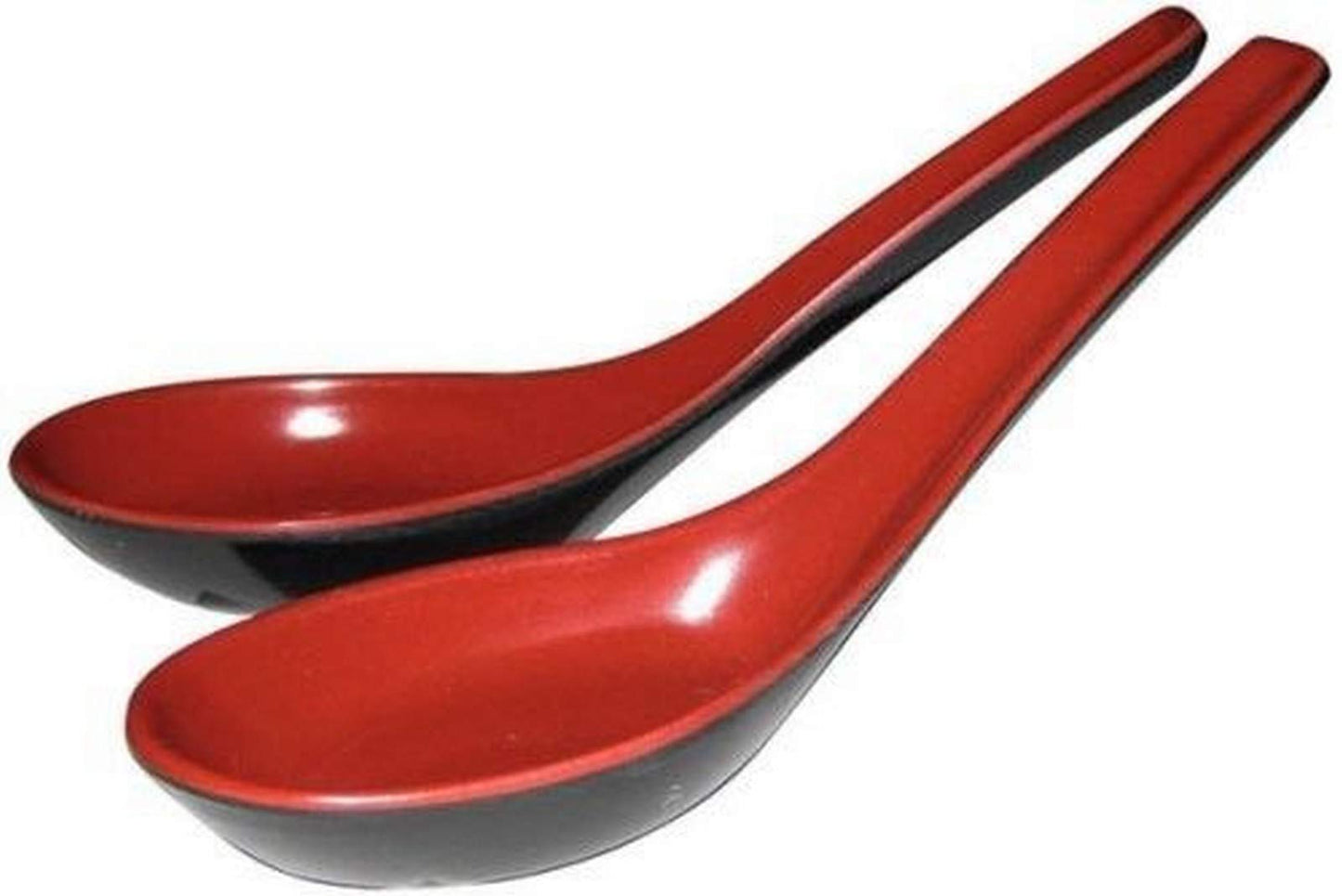 JapanBargain 2384, Chinese Soup Spoons Asian Japanese Chinese Wonton Soba Rice Pho Ramen Noodle Soup Spoons, Black/Red, Set of 2