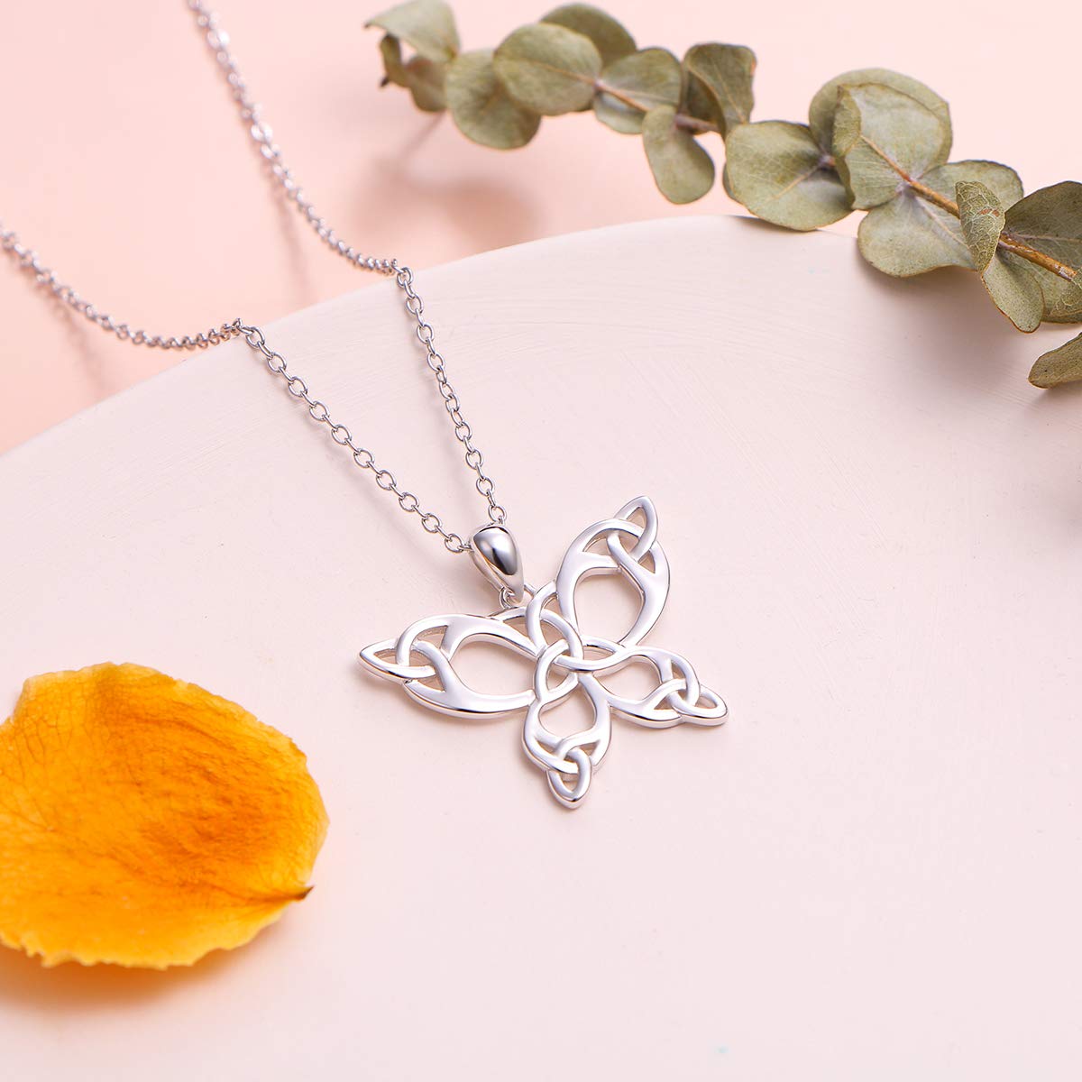 DAOCHONG 925 Sterling Silver Celtic Jewelry Celtic Butterfly Necklace for Women Butterfly Lovers Birthday Gifts