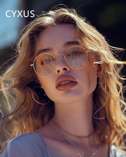 Cyxus Blue Light Glasses for Women Round Wire Frame Computer Glasses for Men UV Blocking Filter Clear Lens Metal Eyewear Ultralight Relieve Digital Screen Eye Strain, Headache