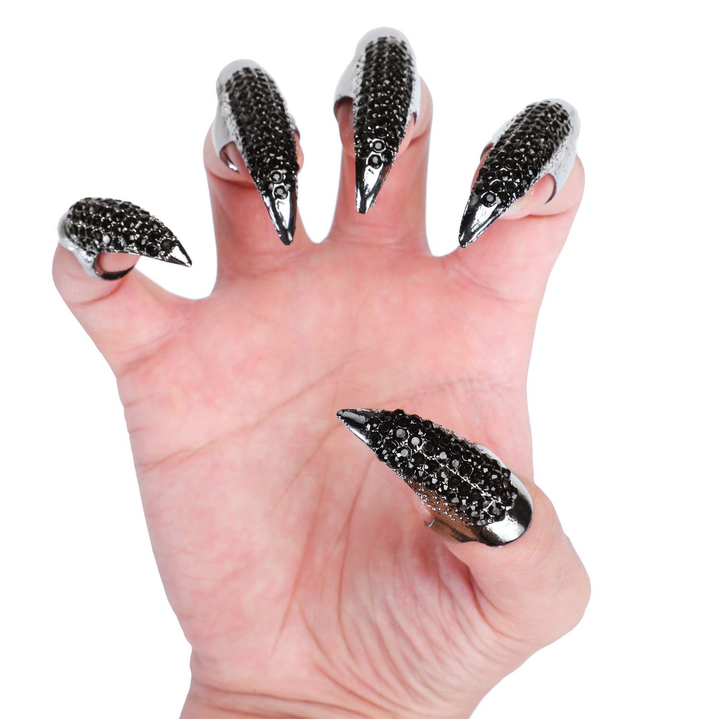 Hicarer 10 Pcs Halloween Gothic Nail Claw Ring Metal Punk Fake Nails Set Costume Full Finger Rings for Men Women Party Favor Cosplay Supplies, 3 Sizes