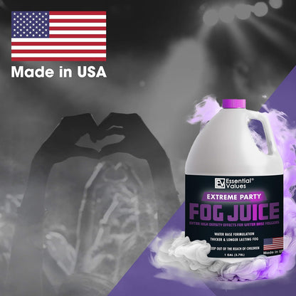 Essential Values Fog Machine Fluid - Extreme High Density (128 FL OZ / 1 Gallon) Manufactured in USA – White-Out Conditions with Lasting HEAVY Fog for Water Based Foggers Designed for 700 Watts+