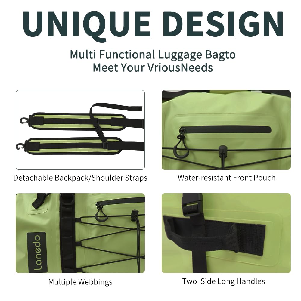 Lanedo 80L Dry Bag Large Waterproof Bag Roll-Top Heavy Duty Fishing Duffel Bag with Durable Straps & Handles for Kayaking Paddle boarding Boating Rafting Fishing Canoeing Camping (Green)