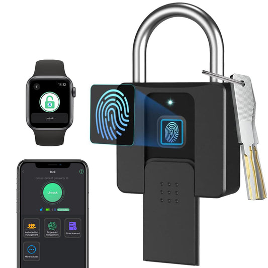 Key Padlock with Fingerprint Bluetooth App eLinkSmart Combination Lock: Large Padlock for Truck Gate Footlocker Gym Locker Outdoor Waterproof Heavy Duty Support iOS Watch