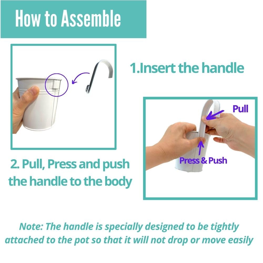 LaLaGreen Hanging Planters - 10 Pack, 4 Inch Balcony Railing Hanging Herb Garden Wall White Metal Bucket Fence Planter for Outdoor Plants Flower Pot Deck Rail Porch Window Box Hooks Macetas Colgante