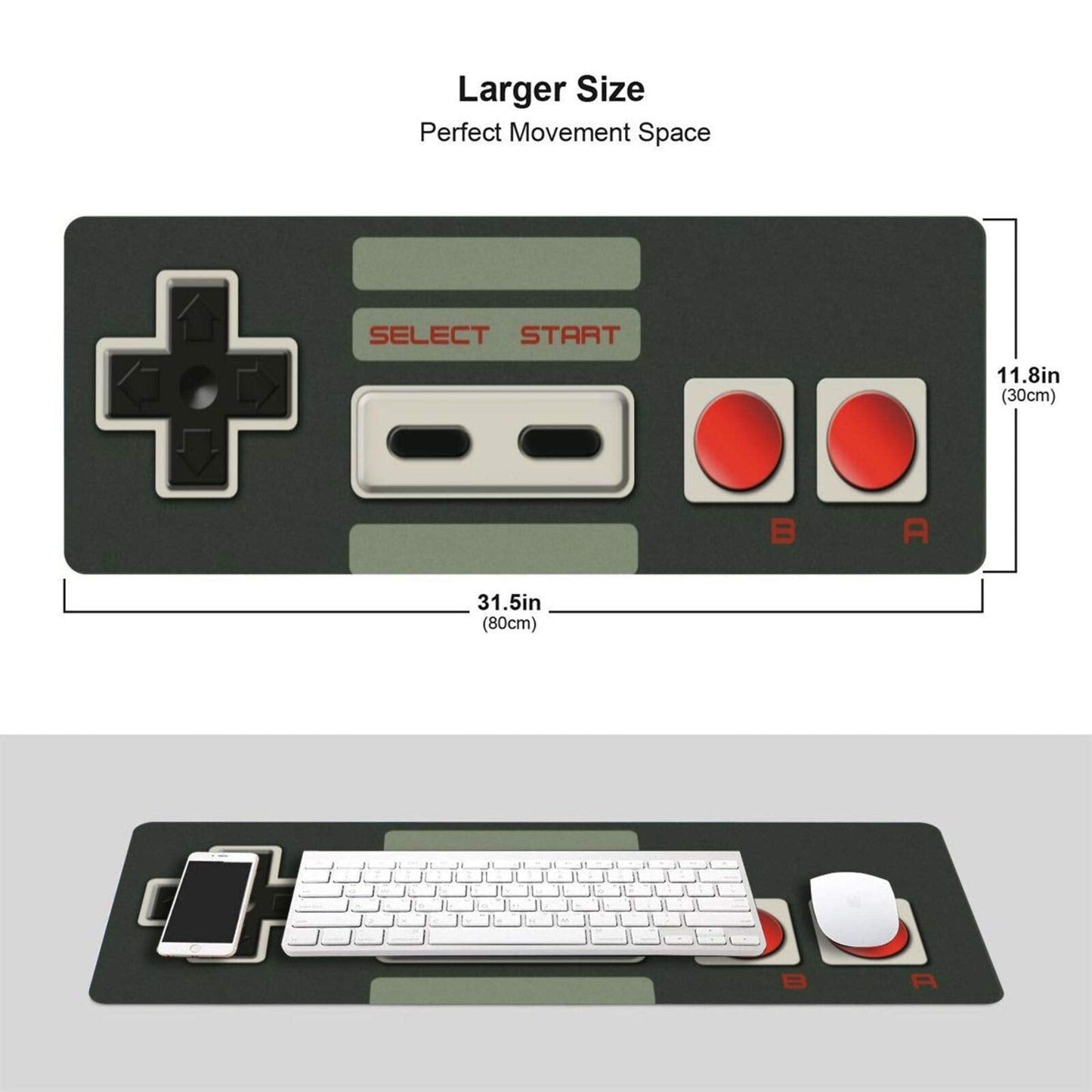 Game Console Buttons Extended Gaming Mouse Pad, Thick Large Computer Keyboard Mouse Mat, Non-Slip Rubber Base Stitched Edges