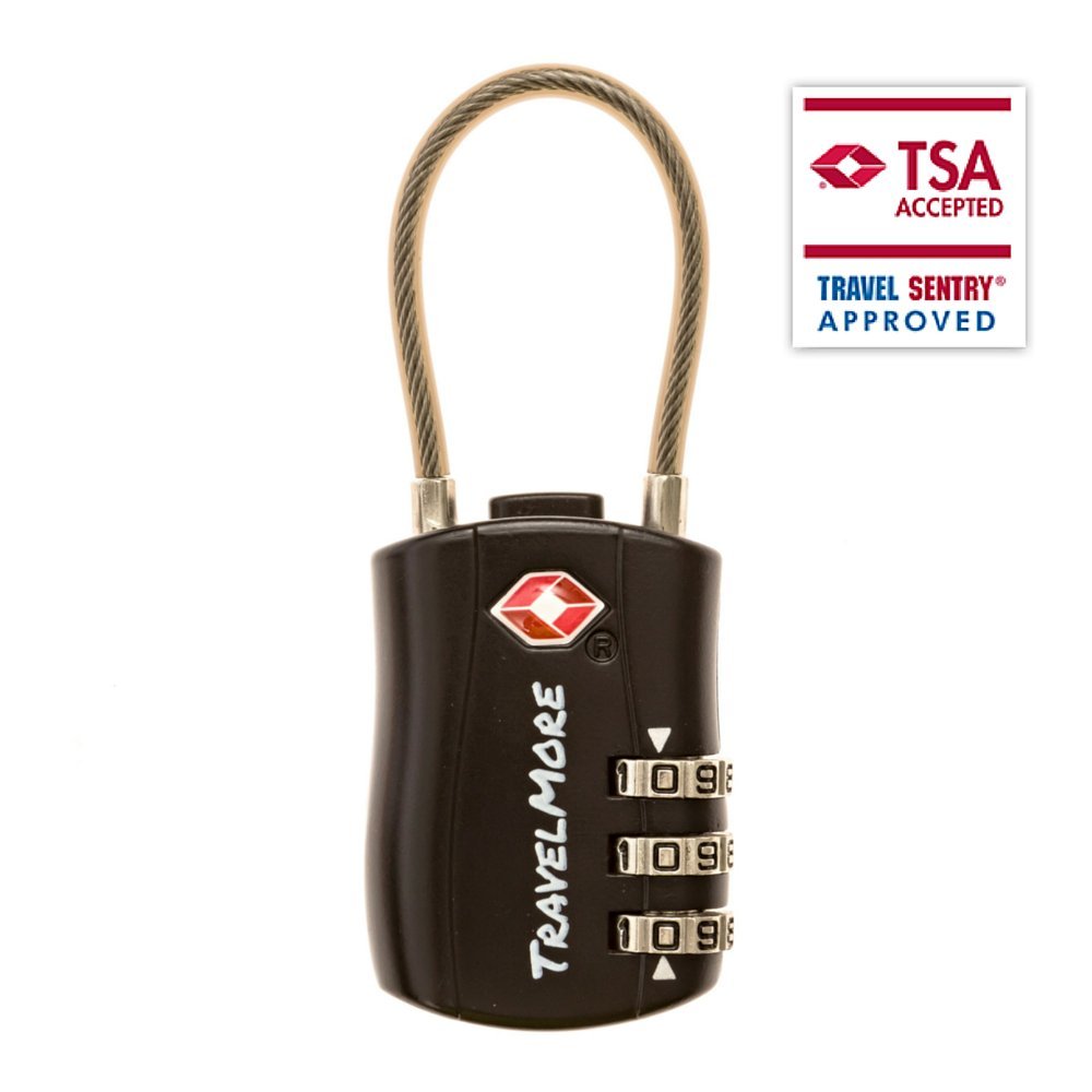 4 Pack TSA Approved Travel Combination Cable Luggage Locks for Suitcases & Backpacks - Black