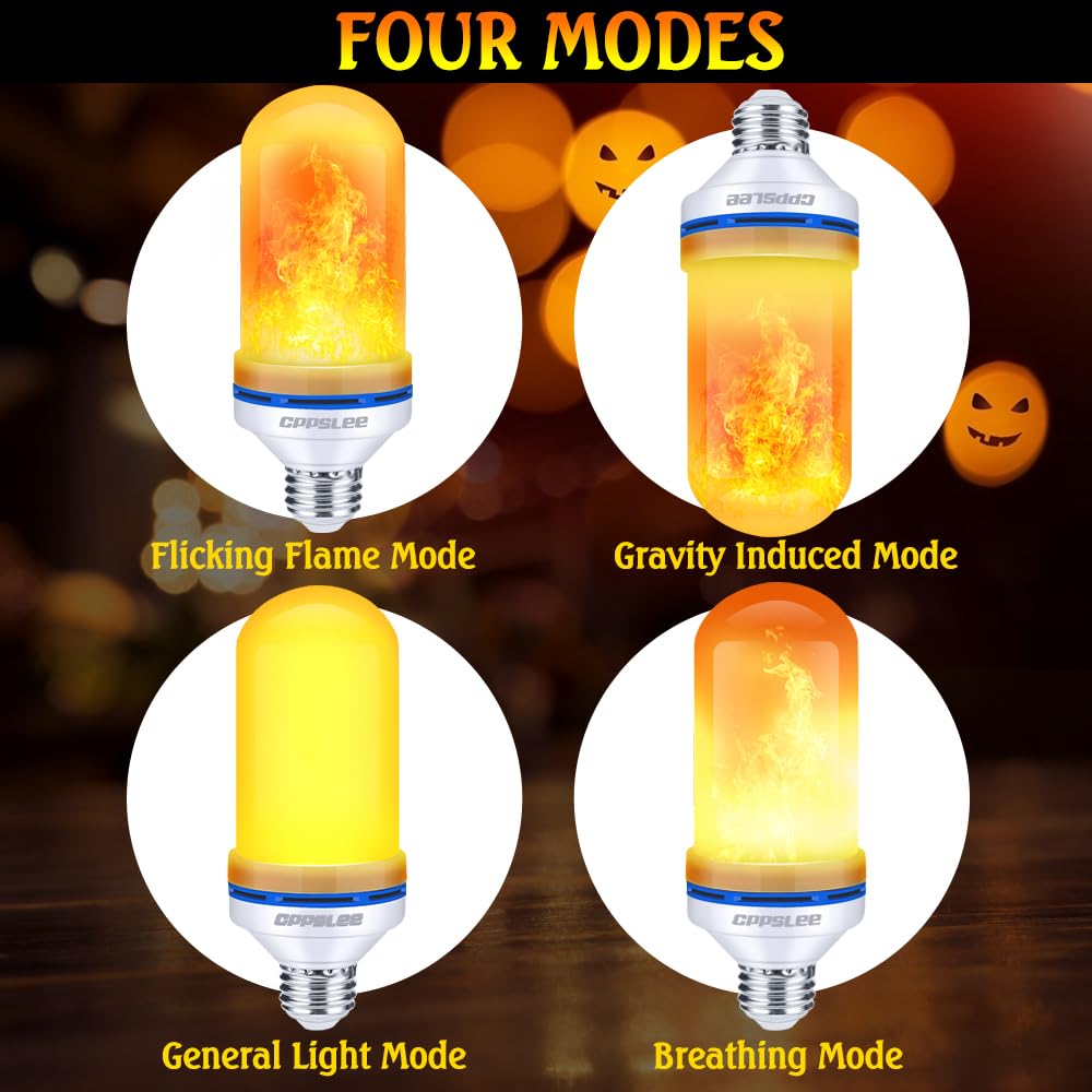 CPPSLEE Upgraded LED Flame Light Bulbs, 4 Modes Flickering Light Bulbs, E26 Base Fire Flame Bulb for Halloween Decorations Outdoor, Christmas Lights Patio Indoor Home Decor (Yellow, 2 Pack)