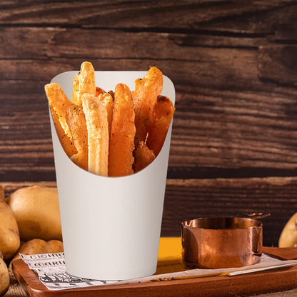 KINGZHUO 50pcs French Fries Holder 14oz Charcuterie Cups Disposable Take-out Party French Fry Cups Waffle Paper Popcorn Boxes Sandwich Paper Cups Holder Wedding Food Trays Paper Cones for Food (White)