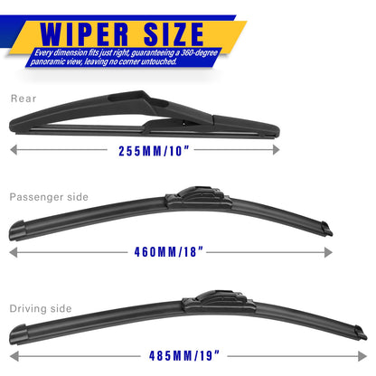 3 wipers Replacement for 2006-2011 Mini Cooper, Windshield Wiper Blades Original Equipment Replacement - 19"/18"/10" (Set of 3) U/J HOOK