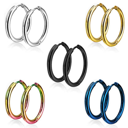 Epoch World 5 Pairs Stainless Steel Huggie Hinged Hoop Earrings for Men Women Boys, Men Earrings Gold, Men Huggie Earrings, Black Earrings Hoop, Small Silver Hoop Earrings Set Piercing Sleeper 15MM