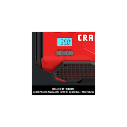 CRAFTSMAN V20 Tire Inflator, Portable Air Compressor, 3 Modes: Cordless, 120V Corded, and 12V Car Adapter, Air Pump, Battery Sold Separately (CMCE520B)