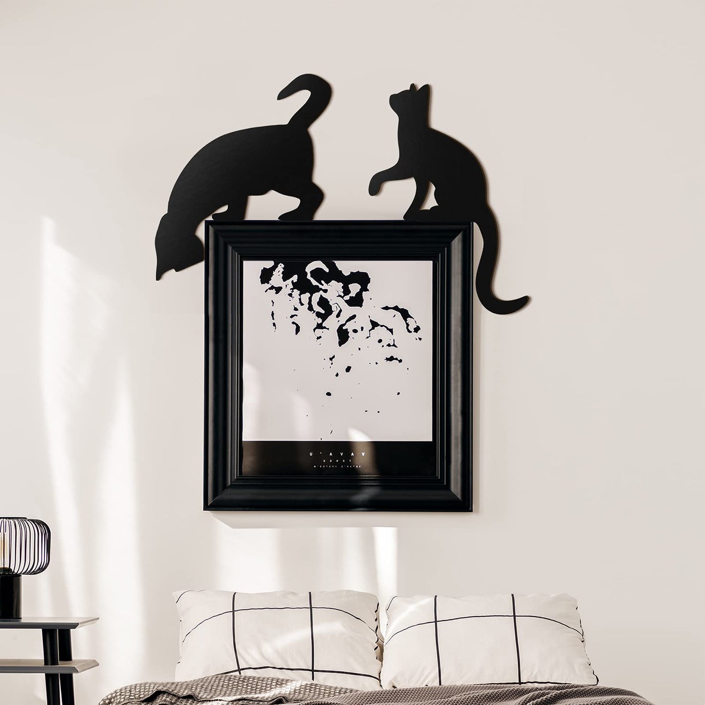Jetec 3-Piece Black Wooden Cat Silhouette Hanging Signs for Halloween, Scary Family Home Party Door Decorations