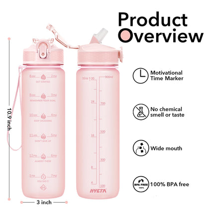 Hyeta 32oz Water Bottles with Straw - Stay Motivated and Hydrated with Convenient Times to Drink Markings, Durable, Leak-proof