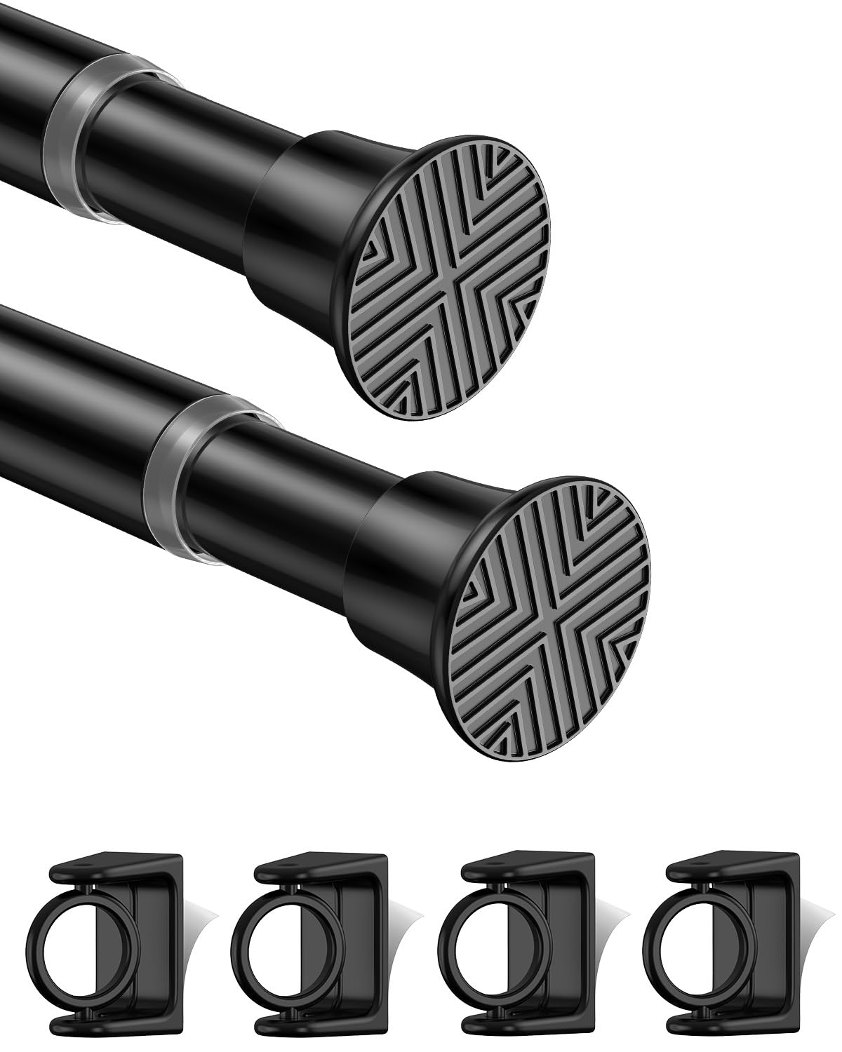 2Pack Tension Rod 24-48Inch Black Curtain Rods for Windows Spring Adjustable Curtain Rods no Drilling Tension Curtain Rods for Window,Doorway,Closets