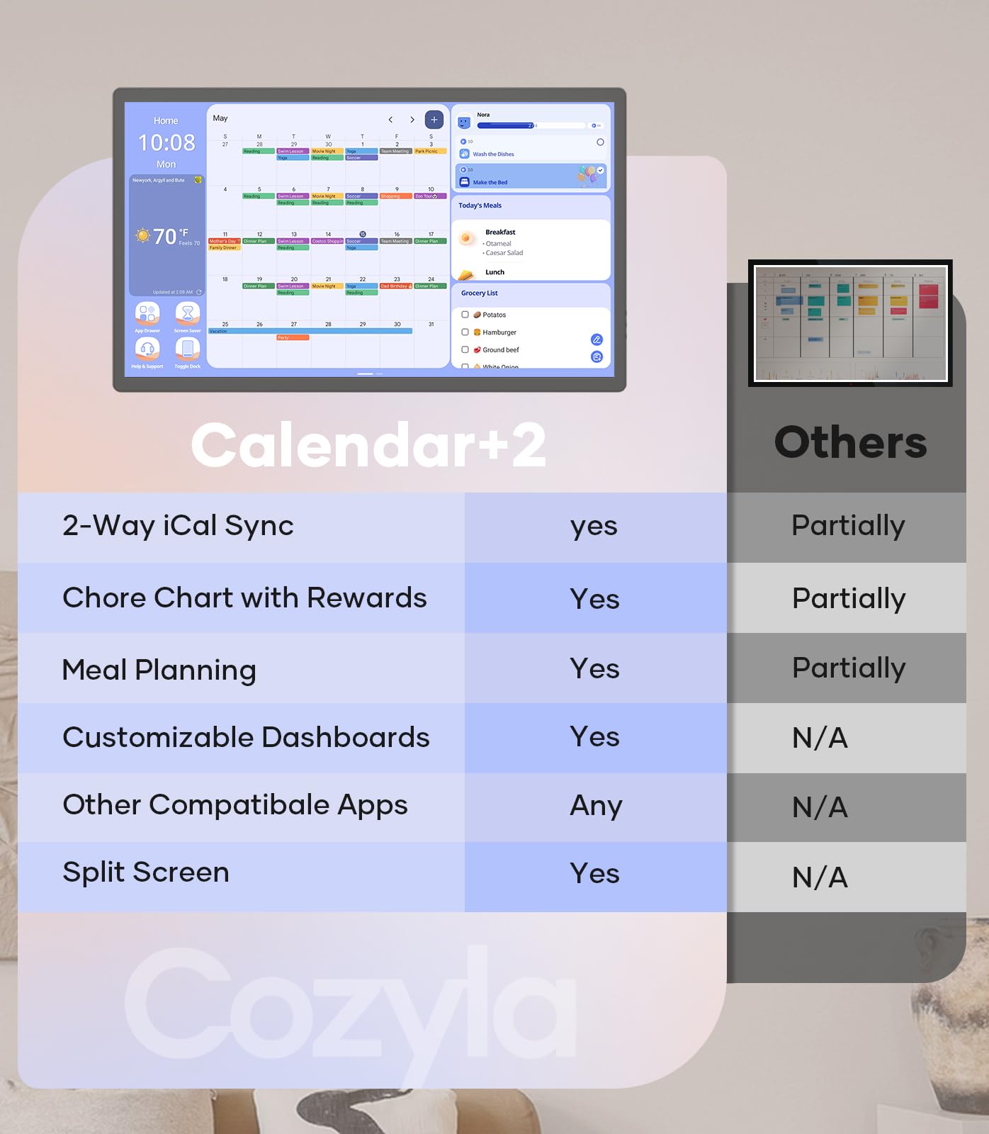 Cozyla 24'' Digital Calendar Wall Touch Screen Syncs All Android Tablet Apps To Do List Notepad Electronic Wall Smart Calendar for Family Chore Chart for Kids Adults Meal Planner Wall Mount Black