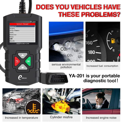 EDIAG YA-201 Obd2 Scanner, Full OBD2 Modes Check Engine Code Reader After 1996 All OBDII/EOBD/KOBD/CAN Cars, O2 Sensor EVAP Systems, Battery Test,Live Data Stream,Plug & Play