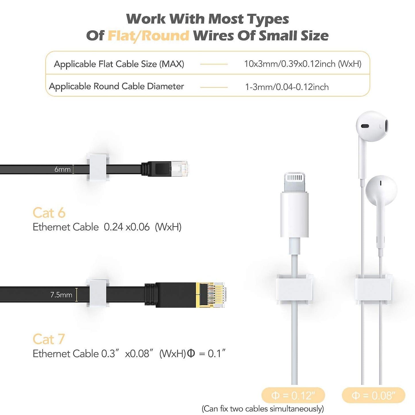 AGPTEK Ethernet Cable Clips, 100 PCS Adhesive Wire Clips, Flat Cable Holder Cord Management for Home Wall Flat Ethernet Network Cable Cord Organizer, LED Strip Attachment Wire Hook, White