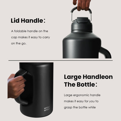 BOTTLE BOTTLE Insulated Water Bottle 64 oz with Straw and Dual-use Lid Half Gallon Jug for Men with Handle Vacuum Stainless Steel water bottle for Workout and Sports black