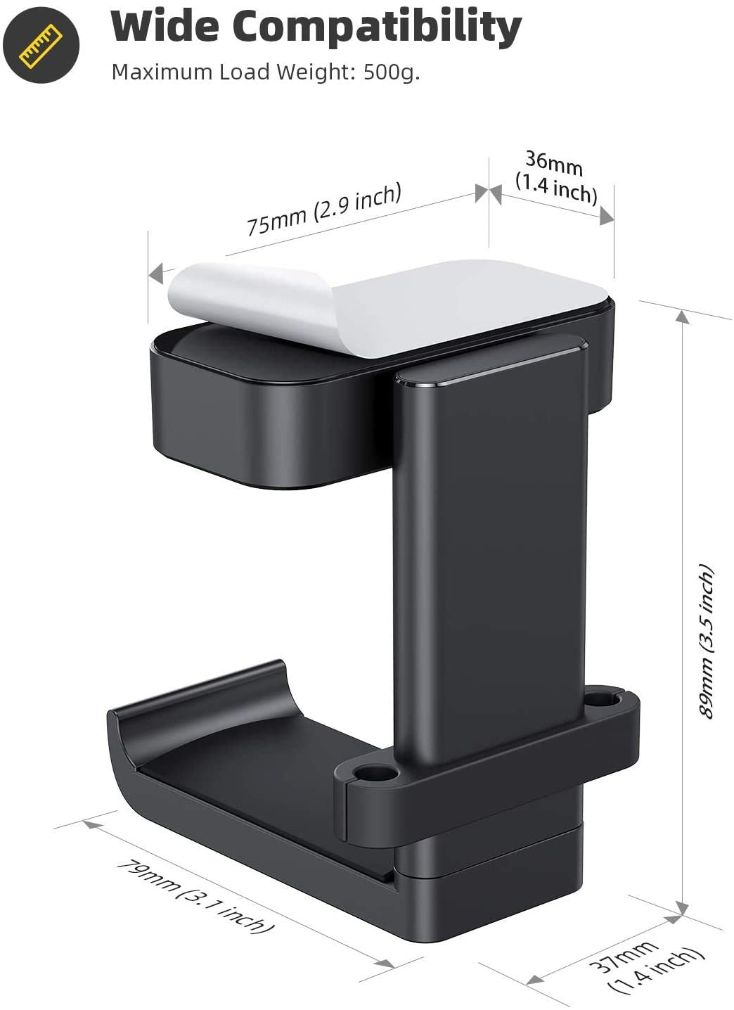 Lamicall Headphone Stand, Headset Hanger - 360 Degree Rotation Earphone Hook Holder Mount, Table Headphone Stand with Cable Organizer, Gaming Headset Clamp for HyperX, Razer, Sony, Sennheiser - Black