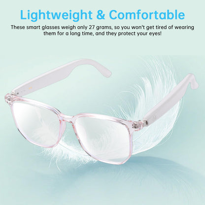 GenXenon Smart Glasses, Clear Frame Blue Light Glasses for Woman, Magnetic Charging,Remote Photography, Open-Ear Design, Voice Assistant, 5.3 Bluetooth with Audio Mic for Working Gaming (GS03-C)